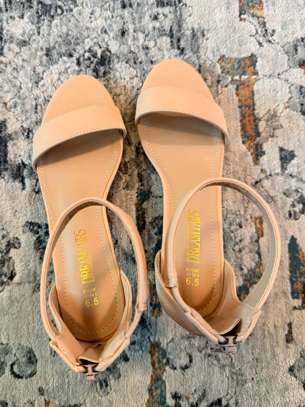 Women’s Beige Open-Toe Pump Heeled Sandals with Ankle Strap Size 6